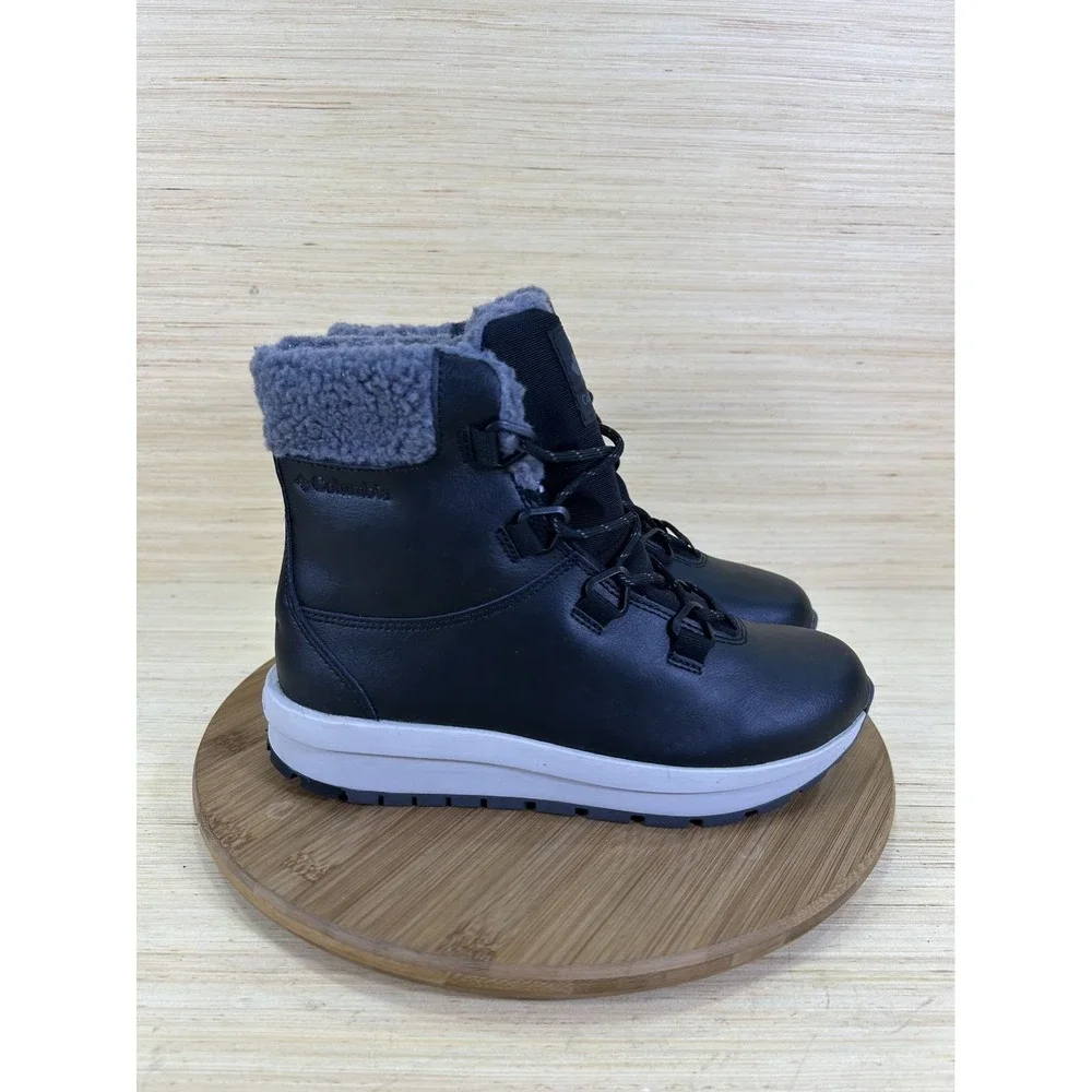 Columbia Moritza Black Leather Waterproof Fleece Lined Hiking Boots Womens 8.5